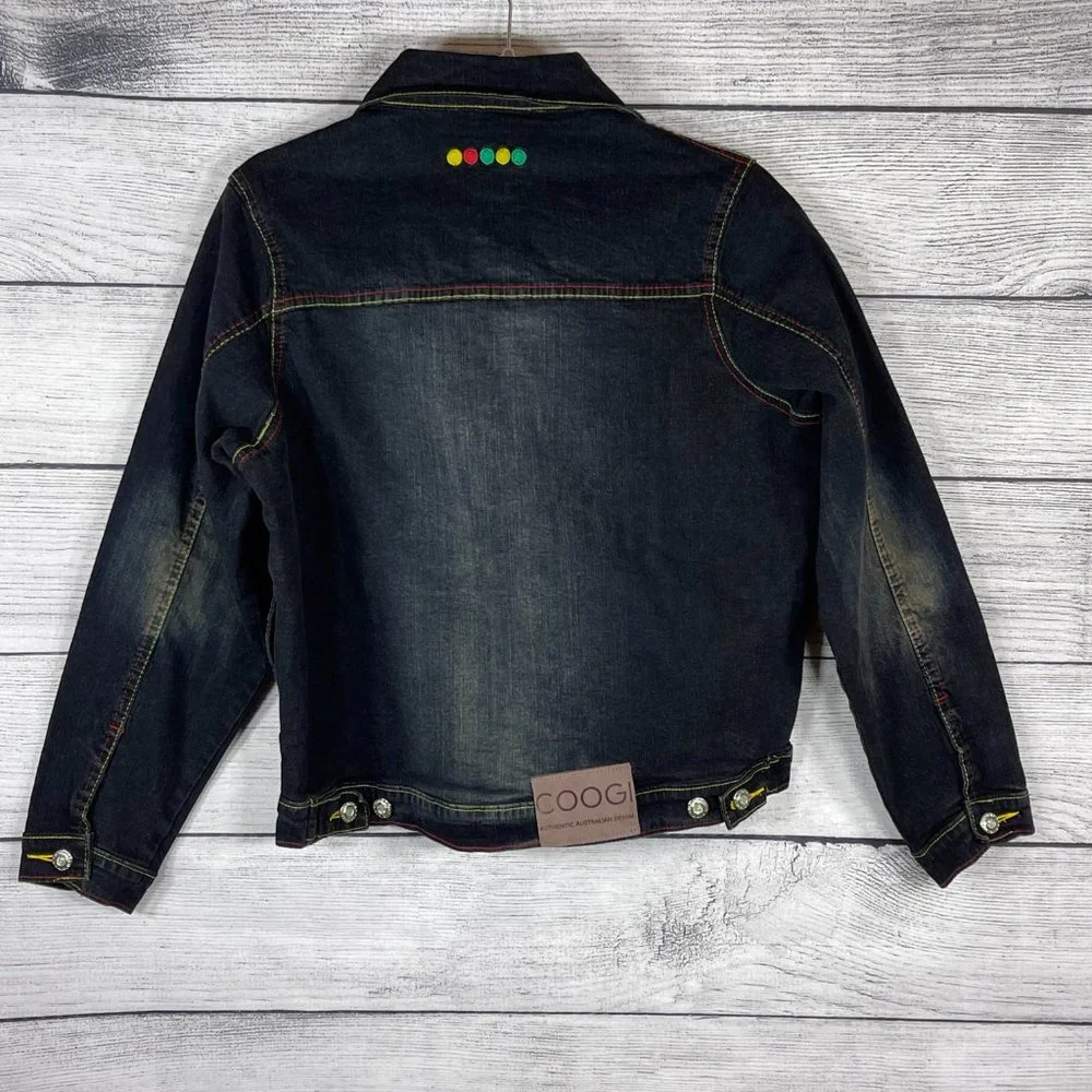 Coogi Vintage Embroidered Logo Colorful Denim Jean Trucker Jacket NWT Sz…